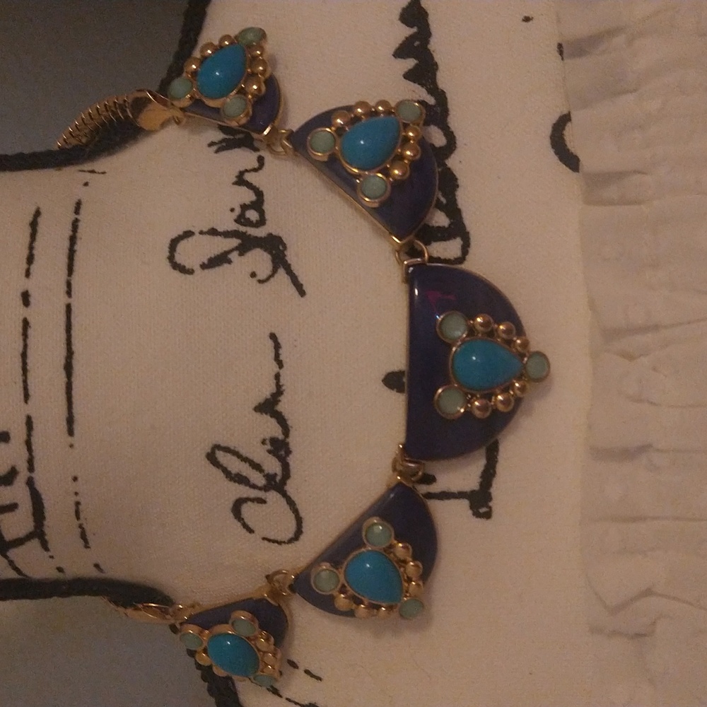 5 Pendant Turquoise, Green, and Gold Snakelink Vintage Necklace